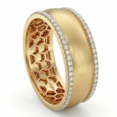 Honeycomb Dome Matte Round Diamond Men's Eternity Wedding Band 14k Gold Yellow  (0.75Ct. tw.)