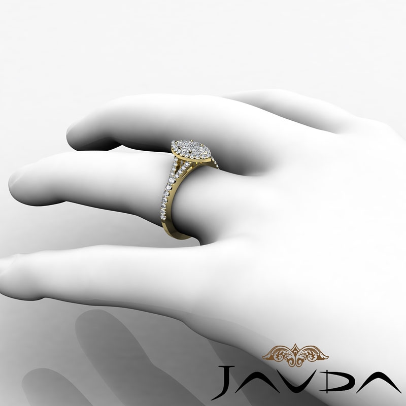 French Set Halo Split Shank diamond Ring 14k Gold Yellow