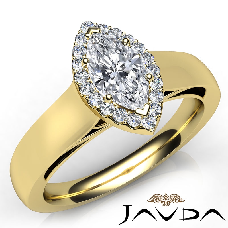 Cathedral Wide Band Halo Pave diamond Ring 14k Gold Yellow