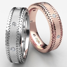 Carved Step Edge Men's Diamond Eternity Wedding Band in 14k Rose Gold  (0.15Ct. tw.)