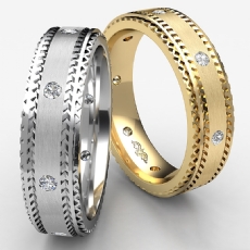 Carved Step Edge Men's Diamond Eternity Wedding Band in 14k Gold Yellow  (0.15Ct. tw.)