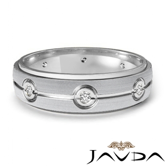 Eternity Wedding Band Round Diamond Mens Step Edge Ring 14k Gold White 0.1Ct