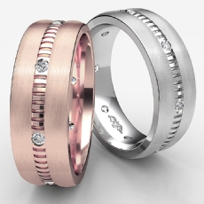 Dome Vertical Cuts Men's Diamond Eternity Wedding Band 14k Rose Gold  (0.16Ct. tw.)