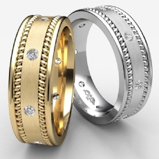 Rope Edges Bezel Diamond Eternity Men's Wedding Band Platinum 950  (0.2Ct. tw.)