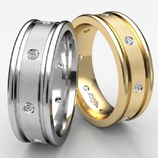 Diamond Eternity Men's Wedding Band Grooved Round Edges 14k Gold Yellow  (0.15Ct. tw.)