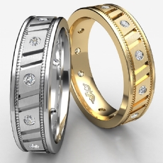 Vertical Groove Men's Diamond Carved Eternity Wedding Band Platinum 950  (0.25Ct. tw.)