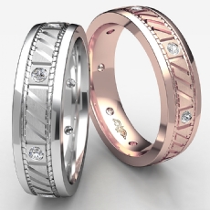 Bezel Set Diamond Men's Carved Eternity Wedding Band 14k Rose Gold  (0.15Ct. tw.)