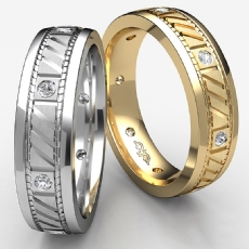 Bezel Set Diamond Men's Carved Eternity Wedding Band 14k Gold Yellow  (0.15Ct. tw.)