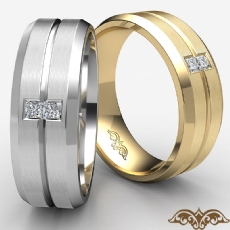 Grooved Matte  Bezel Diamond Men's Wedding Band 14k Gold Yellow (0.15Ct. tw.)