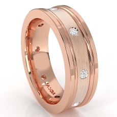 Diamond Eternity Men's Wedding Band Grooved Round Edges 18k Rose Gold  (0.15Ct. tw.)