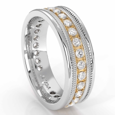 Pave Set Round Edge Diamond Eternity Men's Wedding Band 14k 2 Tone Gold 0.65 Ct