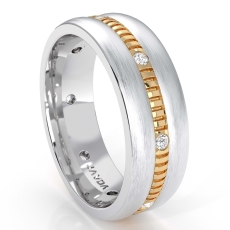 Dome Vertical Cuts Men's Diamond Eternity Wedding Band 14k 2 Tone Gold 0.16 Ct