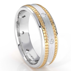 Ribbed Edges Diamond Eternity Men's Wedding Band 14k 2 Tone Gold 0.16 Ct