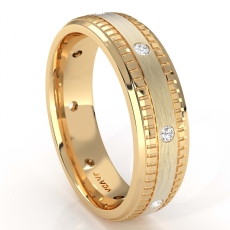 Ribbed Edges Diamond Eternity Men's Wedding Band 14k Gold Yellow  (0.16Ct. tw.)