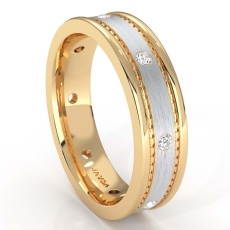 Brushed Bezel Set Men's Diamond Eternity Wedding Band 14k 2 Tone Gold 0.16 Ct