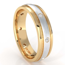 Men's Diamond Eternity Wedding Band Matte Bezel Set 14k 2 Tone Gold 0.16 Ct