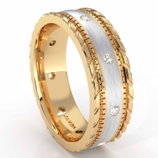 Rope & Milgrain Edge 0.16 Ct Diamond Men's Eternity Wedding Band 14k 2 Tone Gold