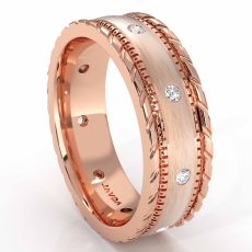 Rope & Milgrain Edge  Diamond Men's Eternity Wedding Band 18k Rose Gold (0.16Ct. tw.)