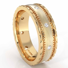 Rope & Milgrain Edge  Diamond Men's Eternity Wedding Band 14k Gold Yellow (0.16Ct. tw.)