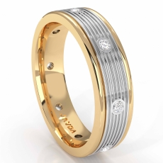 Parallel Grooves Diamond Eternity Men's Wedding Band 14k Two Tone Gold 0.16 Ct