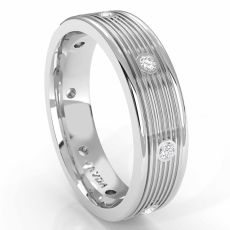 Parallel Grooves Diamond Eternity Men's Wedding Band 18k Gold White  (0.16Ct. tw.)