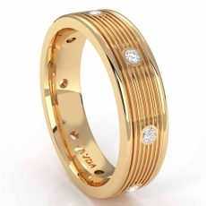 Parallel Grooves Diamond Eternity Men's Wedding Band 14k Gold Yellow  (0.16Ct. tw.)