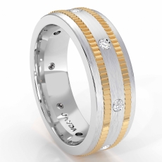 Ribbed Edges Matte Diamond Eternity Men's Wedding Band 14k Two Tone Gold 0.16 Ct