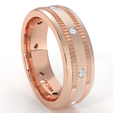 Ribbed Edges Matte Diamond Eternity Men's Wedding Band 18k Rose Gold  (0.16Ct. tw.)