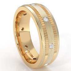 Ribbed Edges Matte Diamond Eternity Men's Wedding Band 14k Gold Yellow  (0.16Ct. tw.)