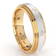 0.16 Ct Diamond Eternity Men's Wedding Band Step Edge Brushed 14k 2 Tone Gold