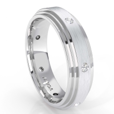 Diamond Eternity Men's Wedding Band Step Edge Brushed 18k Gold White (0.16Ct. tw.)