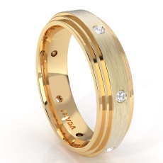 Diamond Eternity Men's Wedding Band Step Edge Brushed 14k Gold Yellow (0.16Ct. tw.)