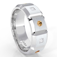 Beveled Edge Diamond Eternity Men's Wedding Band 14k Two Tone Gold 0.35 Ct