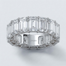 Women Shared Prong Wedding Band Emerald Lab-Grown Diamond 18k Gold White  (13.2Ct. tw.)