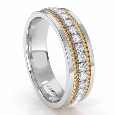 Double Rope Men's Diamond Eternity Flat Edge Wedding Band 14k 2 Tone Gold 1 Ct