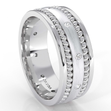 Polished Rope Edge Dome Diamond Mens Eternity Wedding Band 14k White Gold 0.50Ct