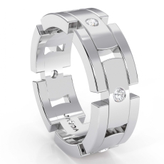 0.35 Ct Block Link Round Diamond Men's Eternity Wedding Band in 14k White Gold