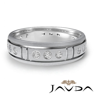Round Bezel Diamond Dome Band Mens Eternity Wedding Ring 14k Gold White 0.23Ct