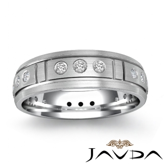 Round Bezel Diamond Dome Band Mens Eternity Wedding Ring 14k Gold White 0.23Ct
