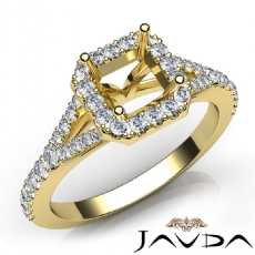Diamond Engagement 14k Gold Yellow Halo Pave Setting Asscher Semi Mount Ring  (0.5Ct. tw.)