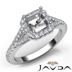 Diamond Engagement 14K W Gold Halo Pave Setting Asscher Semi Mount Ring 0.50Ct
