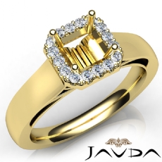 Asscher Diamond Engagement Halo Pave Setting Semi Mount Ring 18k Gold Yellow  (0.2Ct. tw.)