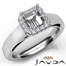Asscher Diamond Engagement Halo Pave Setting Semi Mount Ring 14K W Gold 0.20Ct