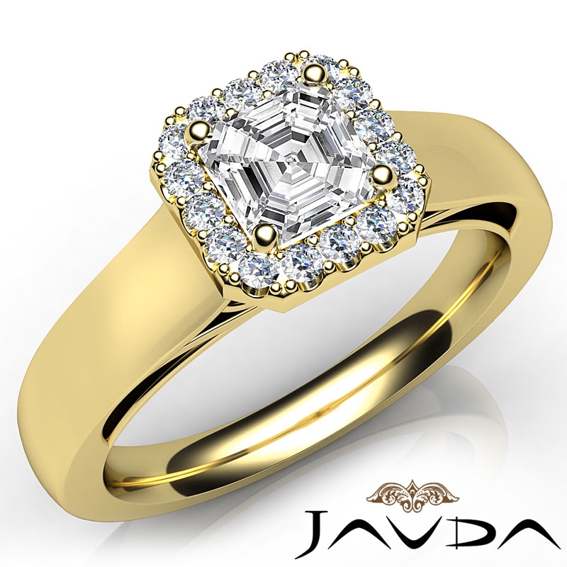 Cathedral French Set Halo diamond Ring 14k Gold Yellow