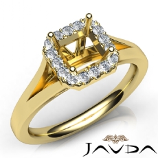 Diamond Engagement Asscher Semi Mount 18k Gold Yellow Halo Pave Setting Ring  (0.2Ct. tw.)