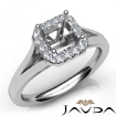 Diamond Engagement Asscher Semi Mount 14k White Gold Halo Pave Setting Ring 0.2Ct - javda.com 