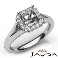 Diamond Engagement Asscher Semi Mount 14K W Gold Halo Pave Setting Ring 0.20Ct