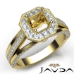 Halo Pave Diamond Engagement Asscher Semi Mount Millgrain Ring 14k Yellow Gold 0.9Ct - javda.com 