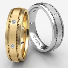 Men's Diamond Eternity Wedding Band Matte Bezel Set 14k Gold Yellow  (0.16Ct. tw.)