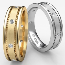 Brushed Bezel Set Men's Diamond Eternity Wedding Band 14k Gold Yellow  (0.16Ct. tw.)